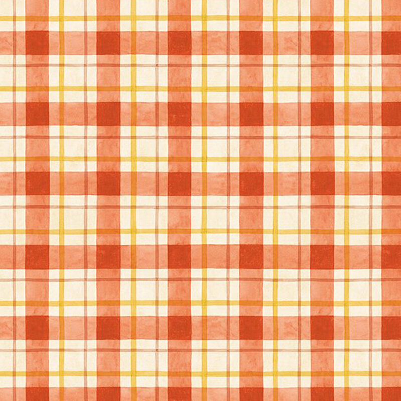 watercolor plaid fabric in lovely shades of cream, red, and golden yellow