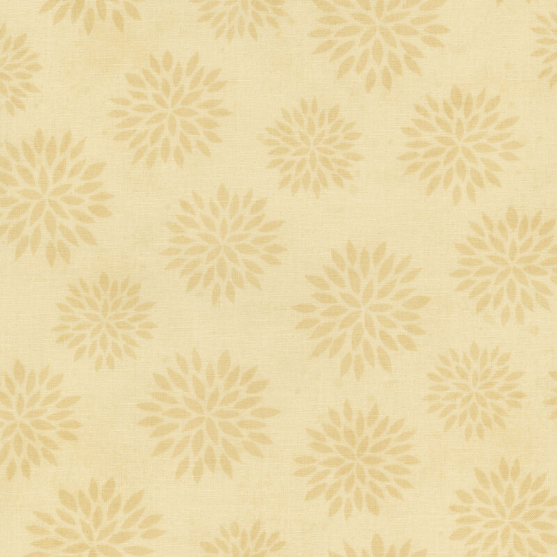 Light yellow fabric with a pattern of soft, decorative floral shapes in a repeating design.