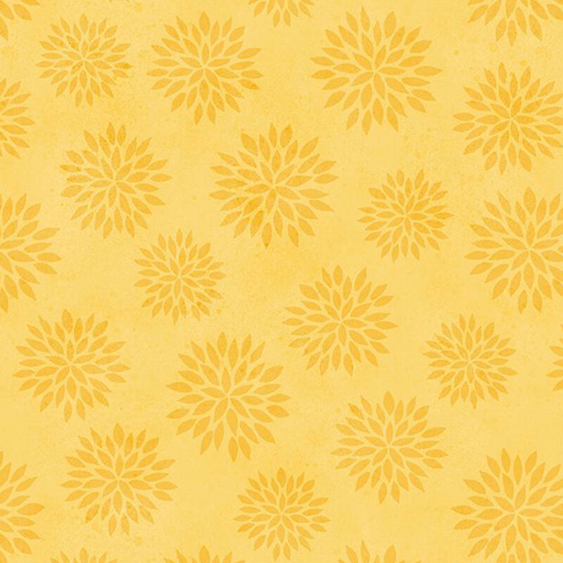yellow fabric featuring tonal watercolor sunflower motifs