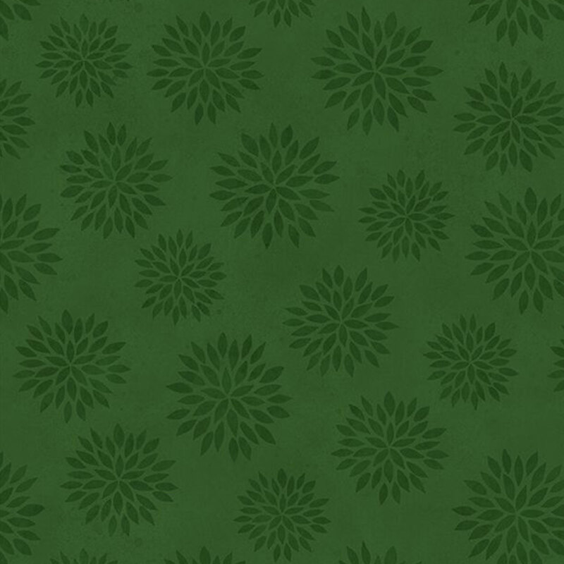 forest green fabric featuring tonal watercolor sunflower motifs