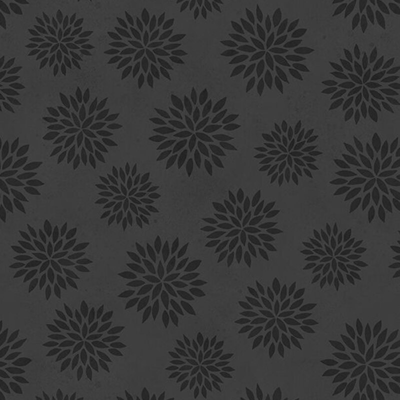 charcoal black fabric featuring tonal watercolor sunflower motifs