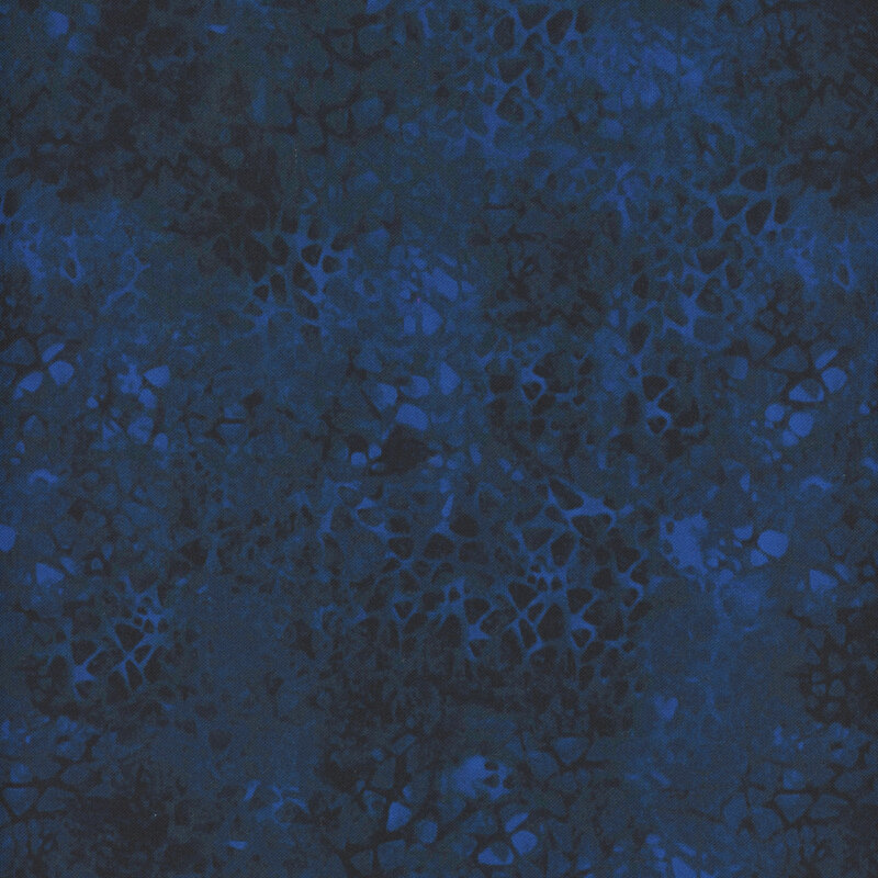 Scan of a blue fabric with a webby, scaly texture over other blues 