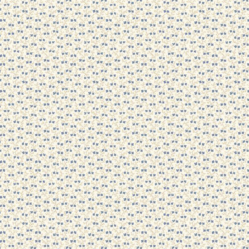 light cream textured fabric featuring densely packed tonal vines with little denim blue floral embellishments