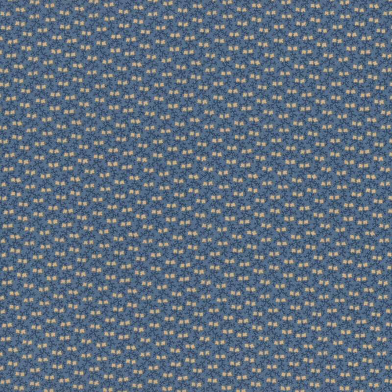 dark denim blue textured fabric featuring densely packed tonal vines with little cream floral embellishments