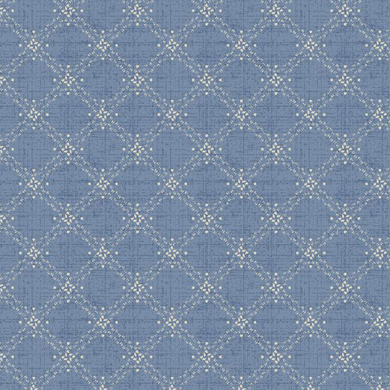 denim blue textured fabric featuring a textured cream lattice pattern