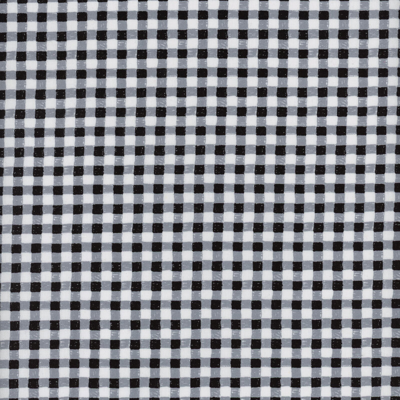 Scan of a black, white, and gray gingham print