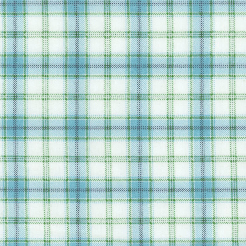 White, cyan, and green plaid flannel