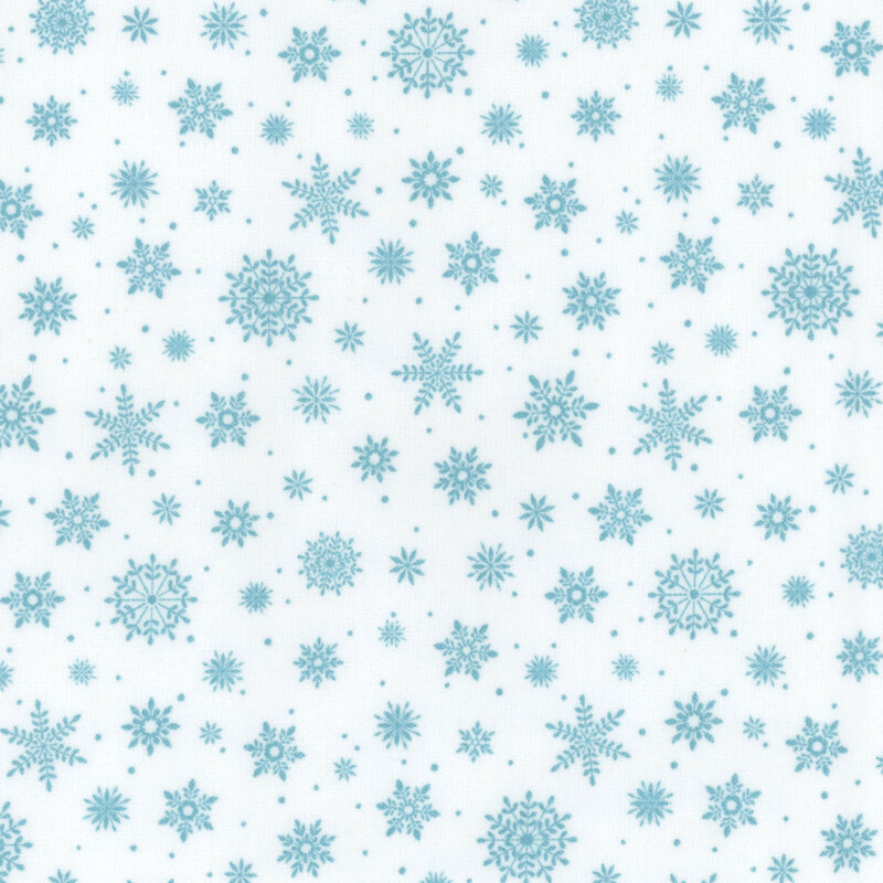 White flannel with a glacier blue snowflake pattern