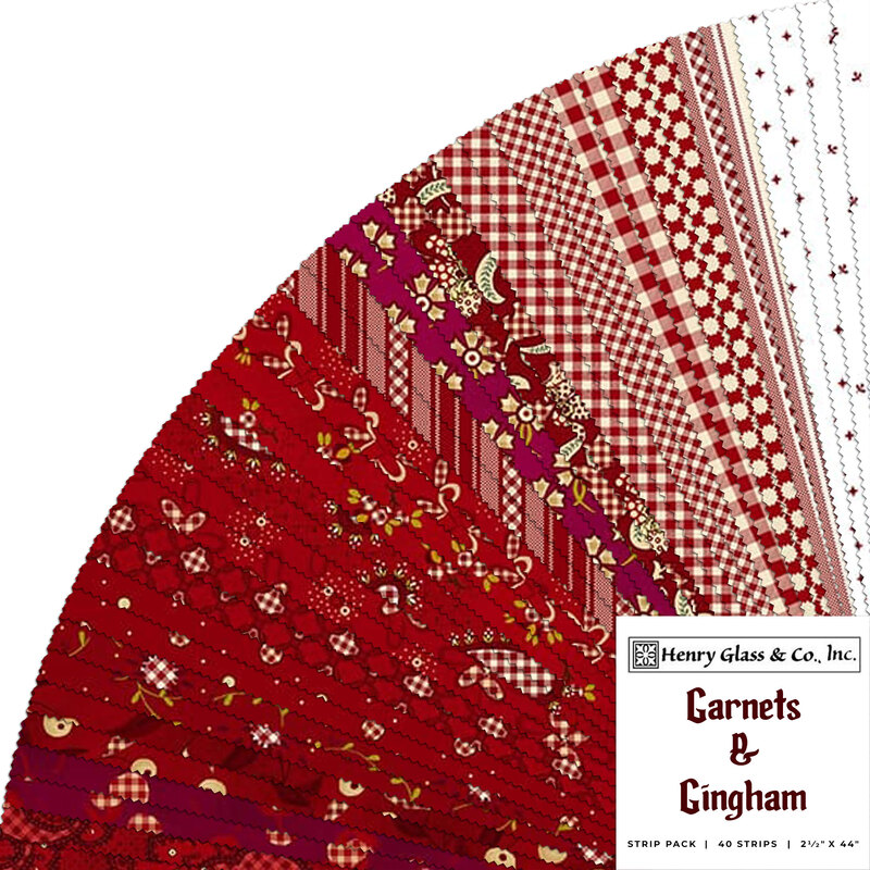 Collage image of the fabrics included in the Garnets & Gingham collection