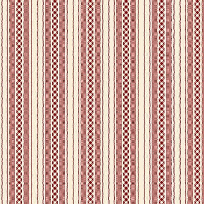 Cream and red striped fabric with gingham stripes