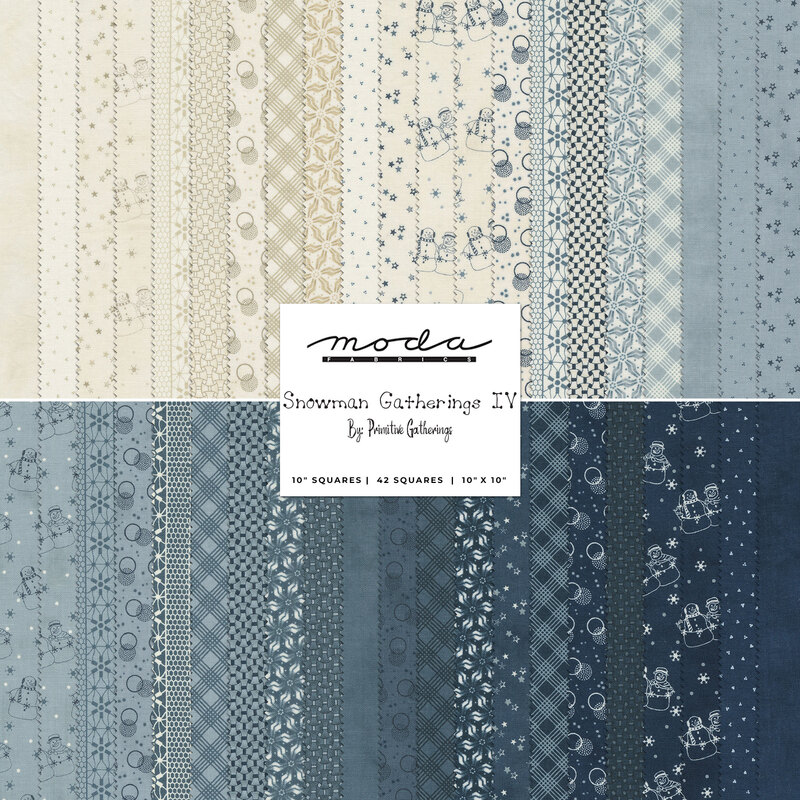 collage of snowman gatherings IV fabrics in a lovely gradient from cream to a dark, dusty blue