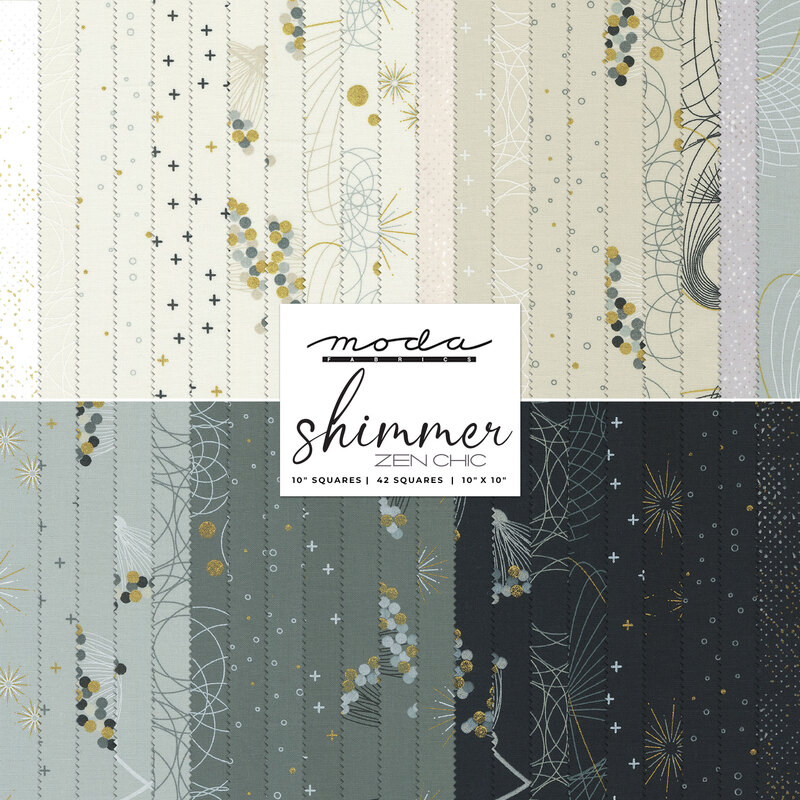 collage of all shimmer fabrics in lovely shades of white, ecru, gray, and black