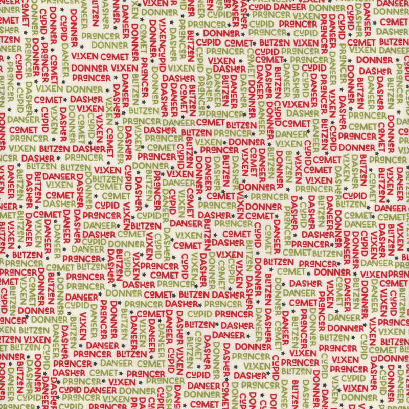 cream fabric that features packed names arranged perpendicular to one another and written in green and red letters