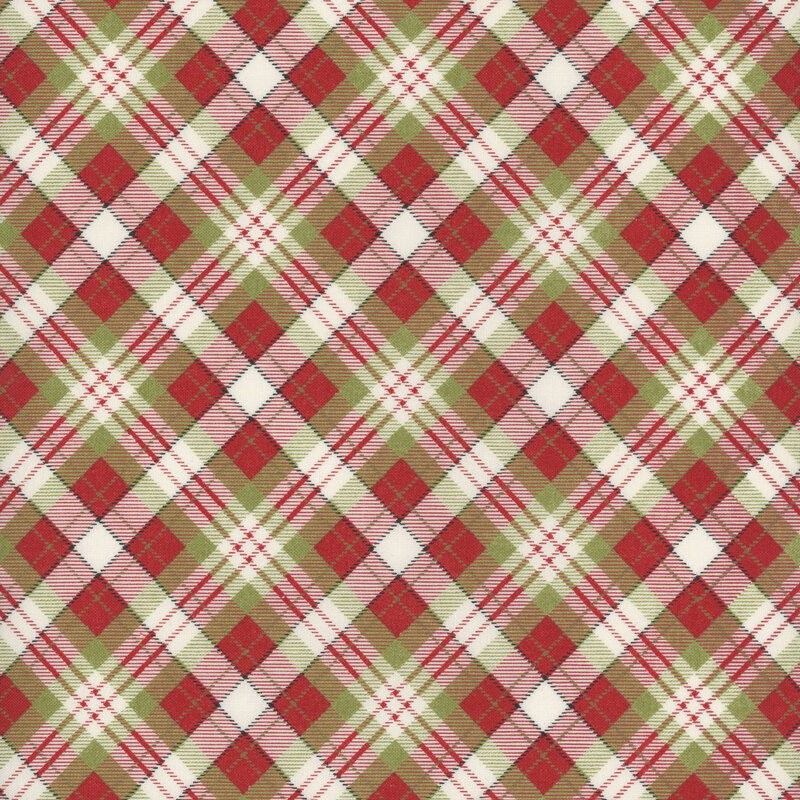 This plaid fabric features a beautiful gradient of red, white, and green