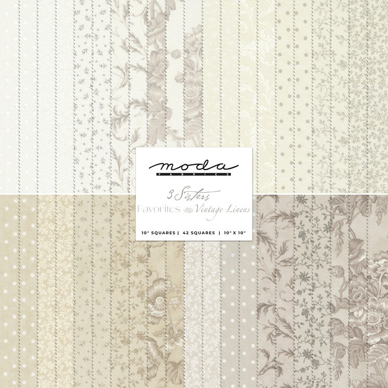 collage of all 3 sisters favorites - vintage linens fabrics in lovely shades of cream and beige