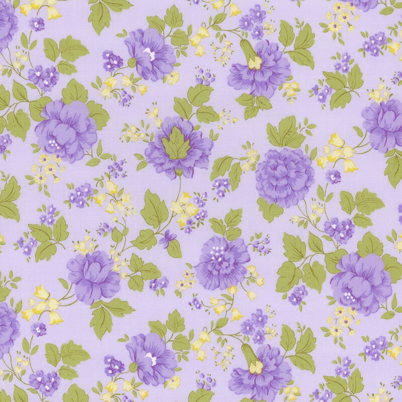 lovely lavender fabric with scattered purple and yellow florals