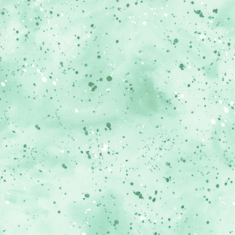 This aqua and white mottled fabric features darker tonal splatters all over