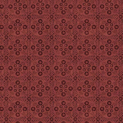 cranberry fabric featuring a creative design of stars, dots, and lines