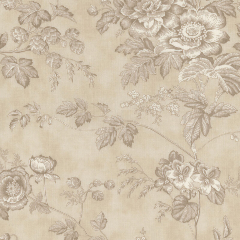 Delicate floral motifs on a dark cream tonal fabric
