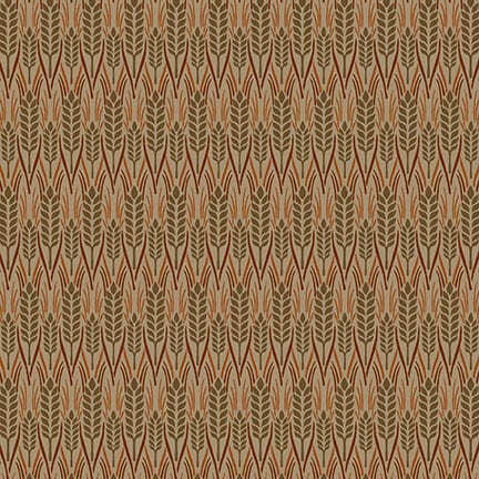 brown fabric featuring rows of wheat in a unique pattern