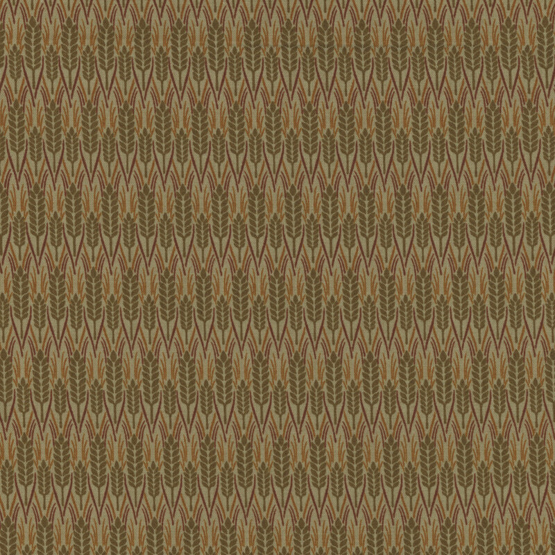 Green fabric featuring rows of wheat in a unique pattern