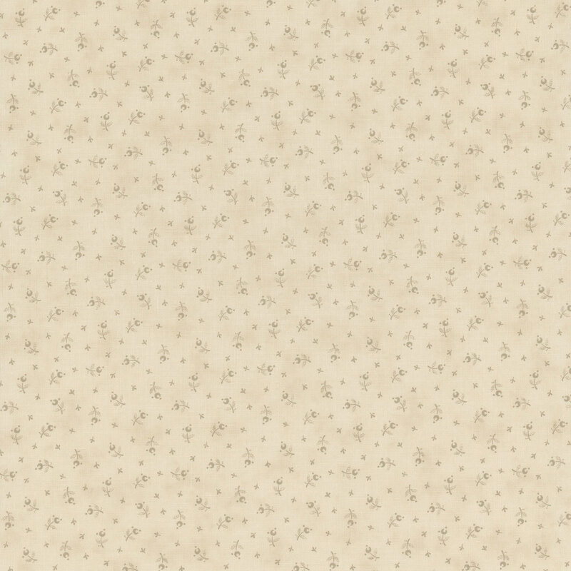 Beige fabric featuring tiny tossed tonal floral motifs