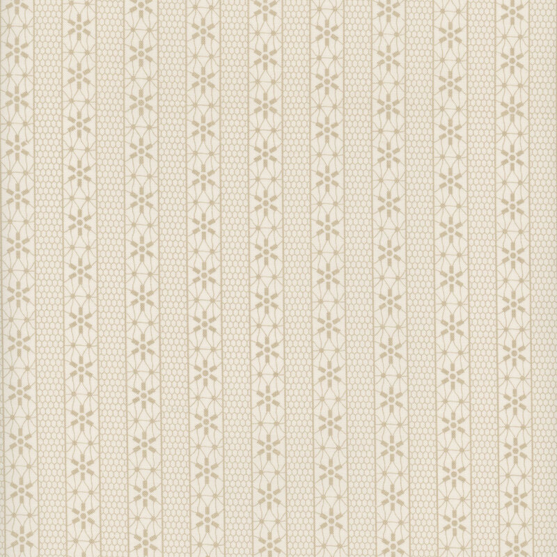 cream fabric with warm taupe striped lace motifs