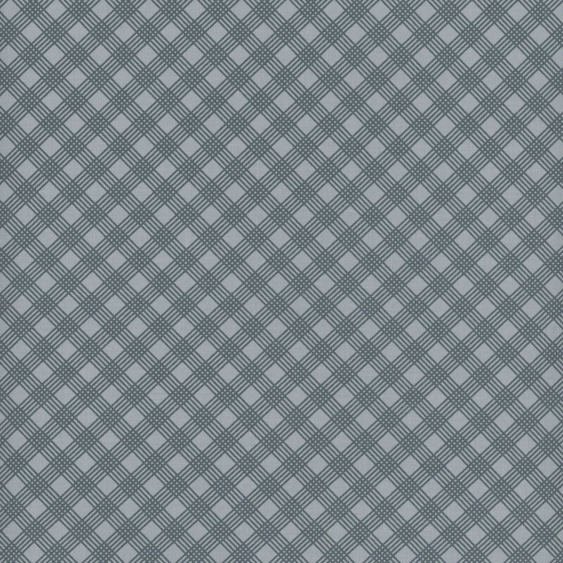 dusty blue fabric with a five line tonal lattice design