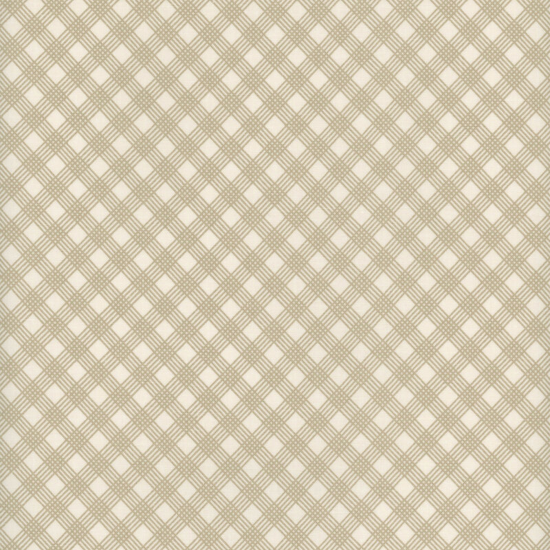 cream fabric with a five line taupe lattice design