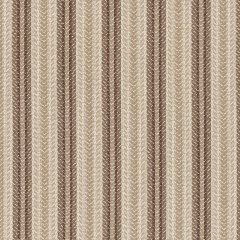 cream flannel fabric featuring brown and dark cream textured stripes