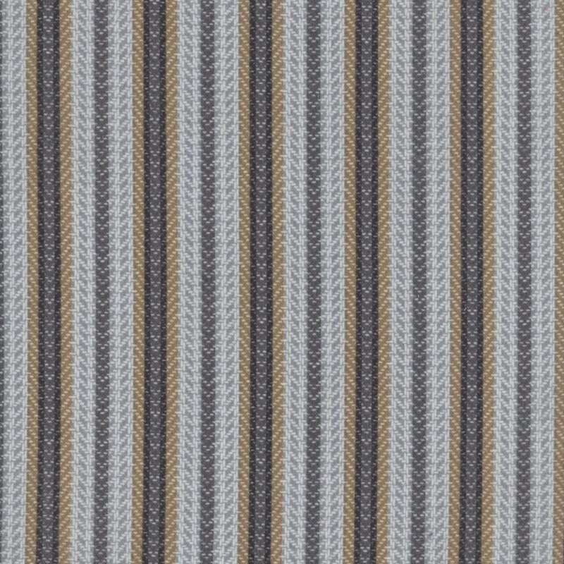 light gray flannel fabric featuring brown and dark gray textured stripes
