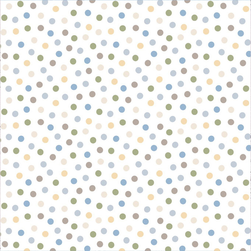 Cream fabric features whimsical dots in blue, yellow, gray, beige, and green for a confetti-like effect.