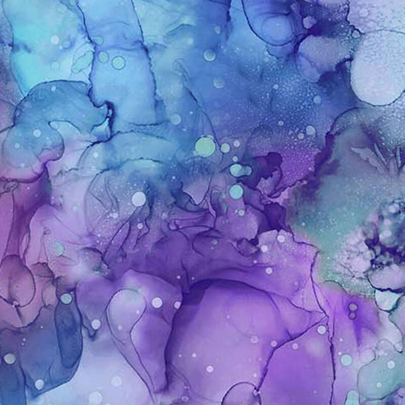 This fabric features a watercolor print in shades of purple and blue with a splash of teal