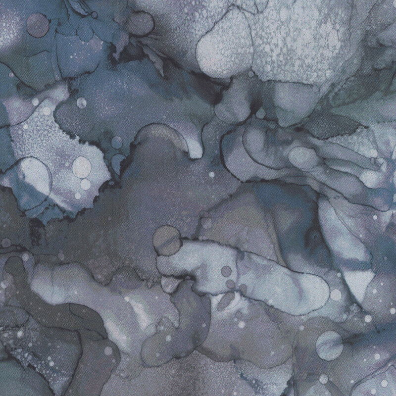 A watercolor print in shades of dark gray and white with a splash of blue-gray.