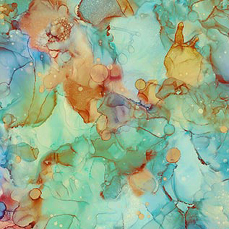 This fabric features a watercolor print in shades of aqua, mint green, and brown