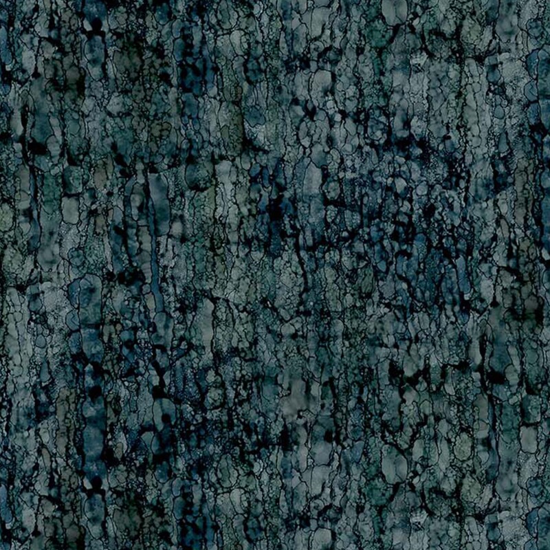 lovely muted dark teal fabric featuring a watercolor pine bark texture and brown accents