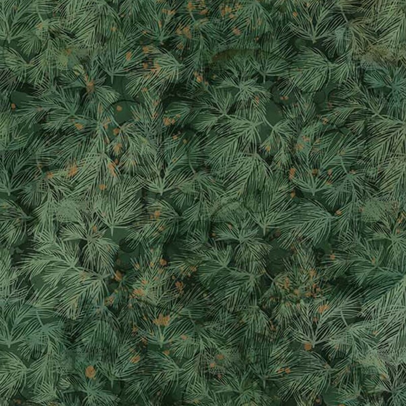 lovely forest green fabric featuring packed together fir needle sprigs