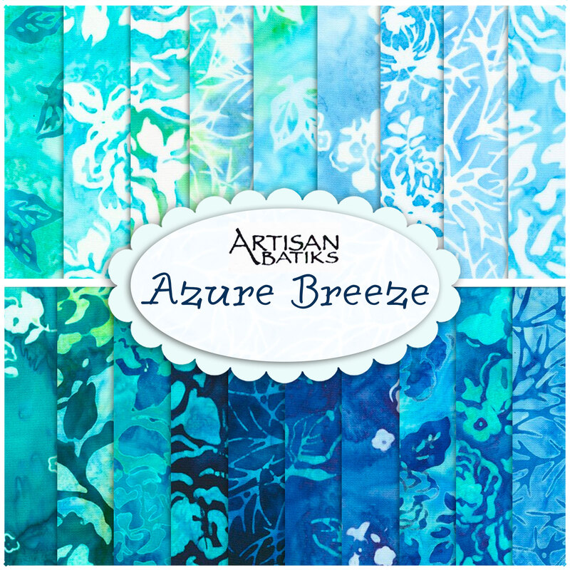 Collage image of fabrics included in the Azure Breeze FQ set