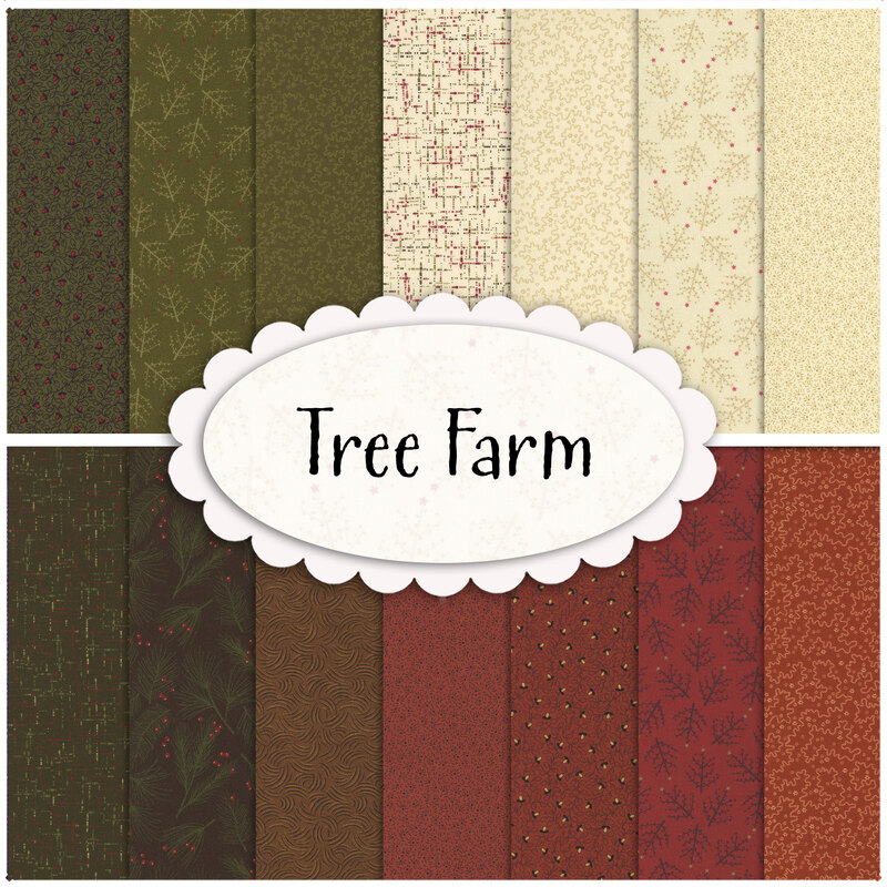 Collage image of fabrics included in the Tree Farm Collection