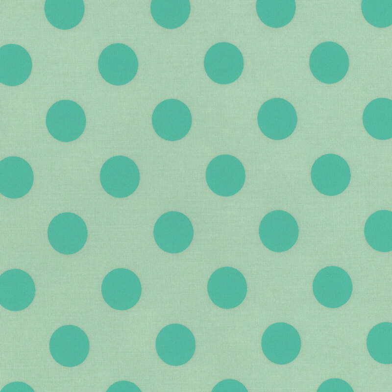 vivid aqua green fabric with neon teal polka dots