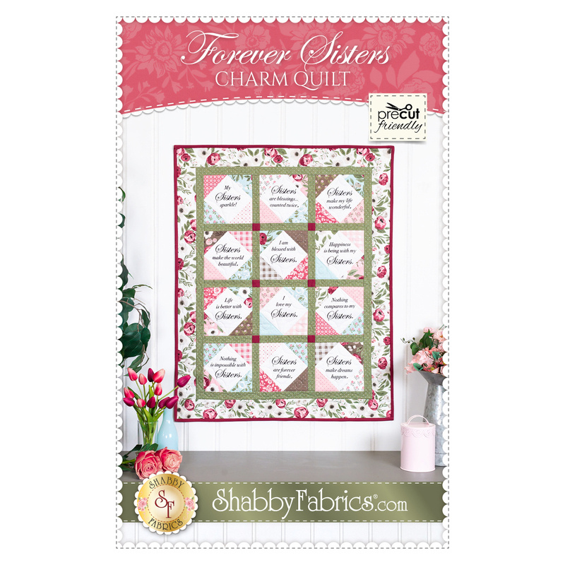 Front cover of pattern, showing the completed quilt in the green, pink, red, blue, and white fabrics of the Lovestruck Collection from Moda Fabrics.