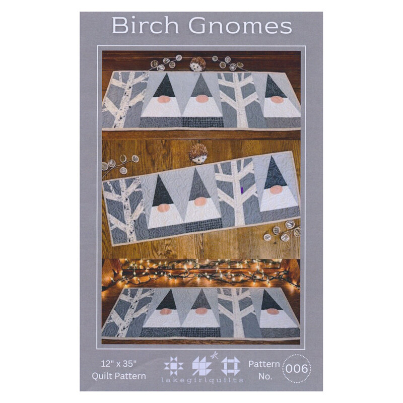photo of Birch Gnomes table runner pattern featuring trees and gnomes