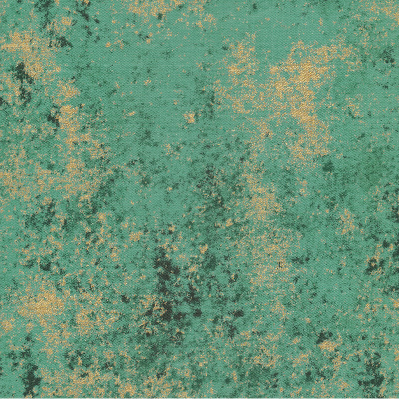 Rich turquoise fabric mottled with metallic gold accents.