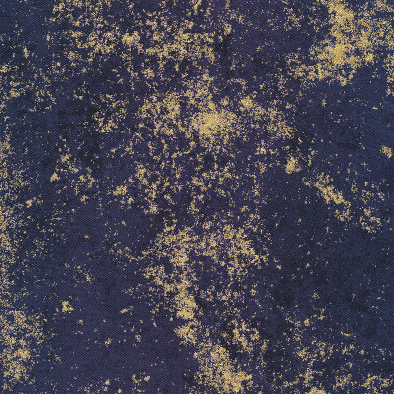 Deep blue fabric mottled with metallic gold accents.