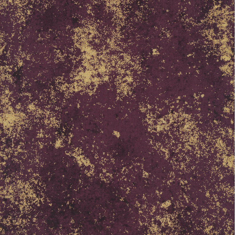 Deep purple fabric mottled with metallic gold accents.