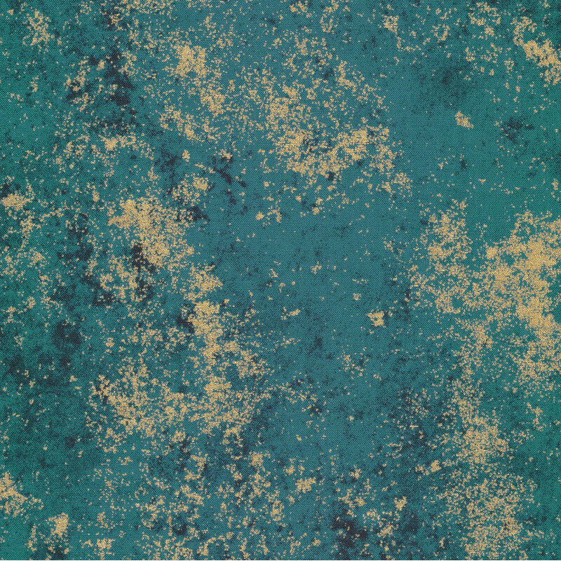Rich teal fabric mottled with metallic gold accents.