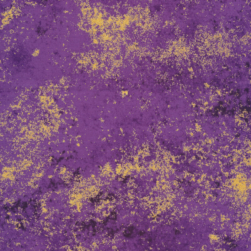Purple fabric mottled with metallic gold accents.