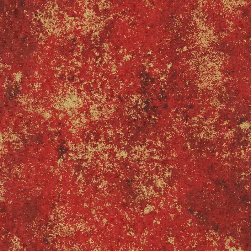 red fabric mottled with metallic gold accents.