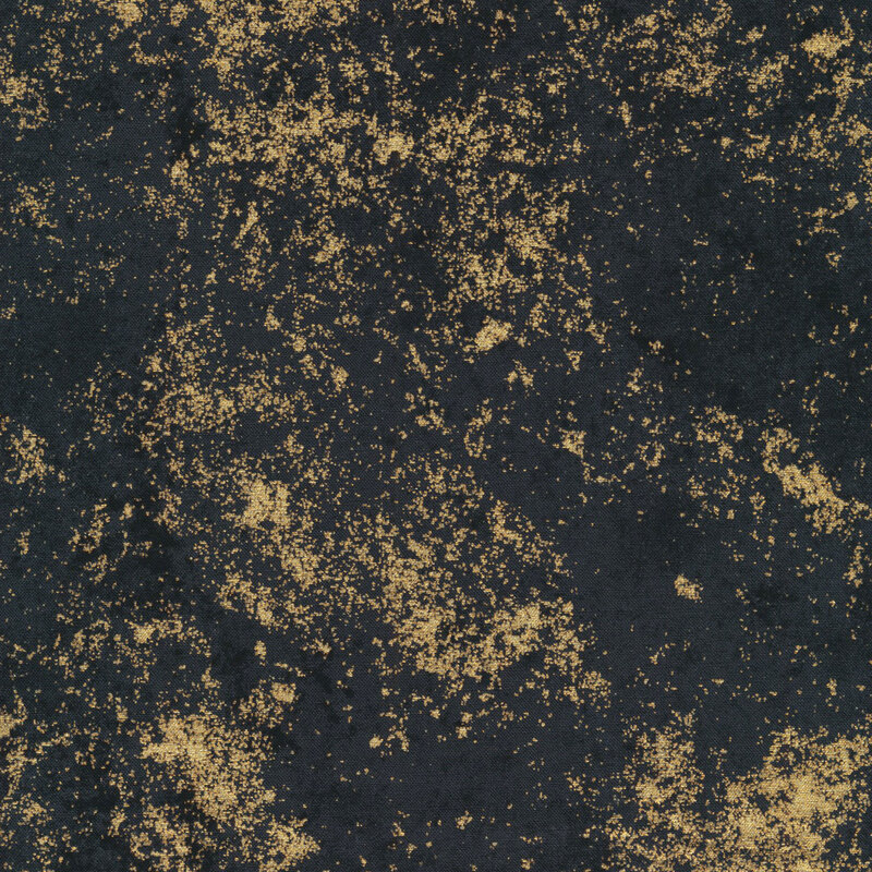 Black fabric mottled with metallic gold accents.