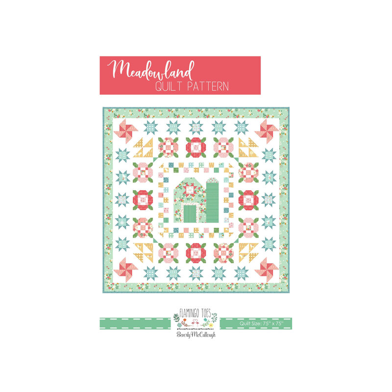 Pattern cover featuring a digital mockup of the finished quilt in light greens, peachy pinks, and pale yellows.